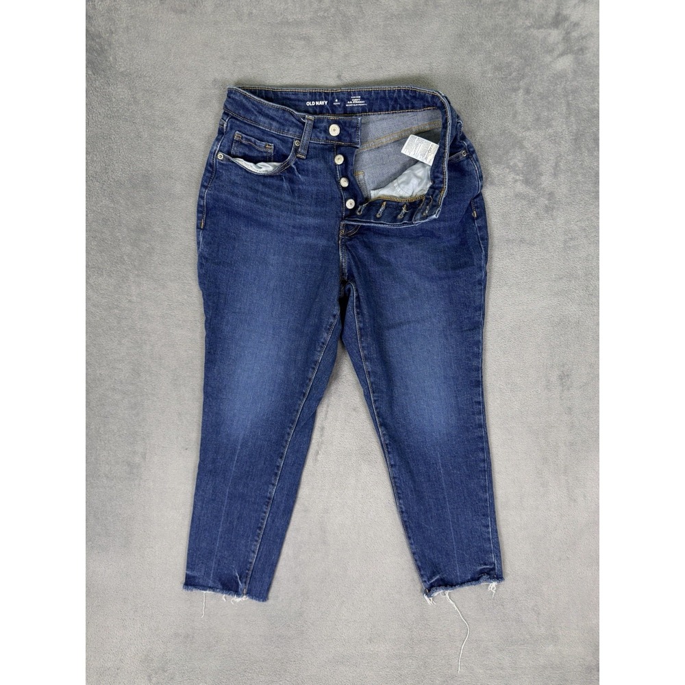 Old Navy Jeans Womens 4P Blue High Rise Curvy OG‎ Straight Button Fly Distressed
